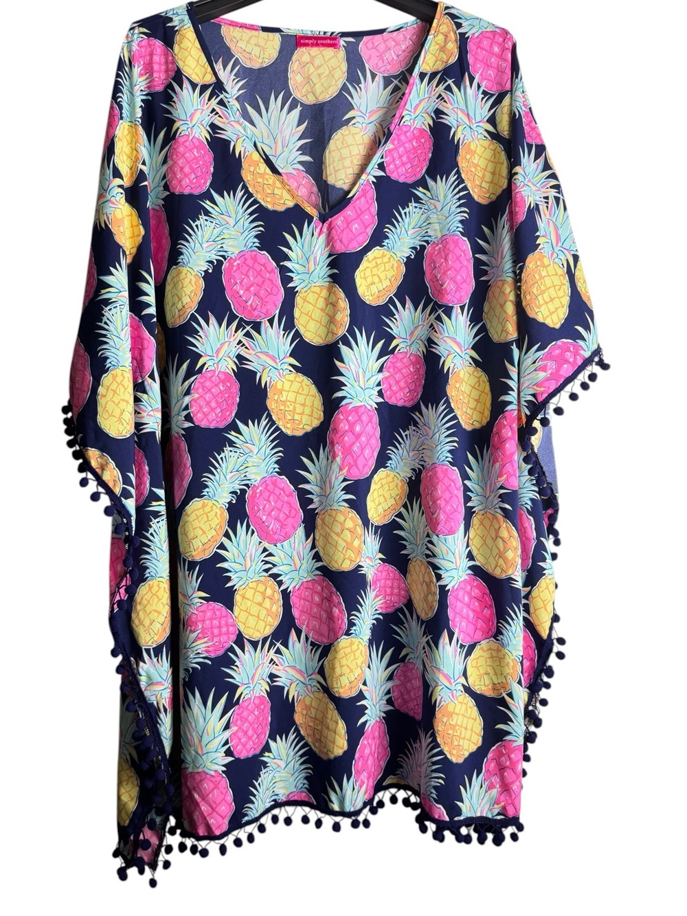 Simply Southern Pineapple Print Pom Pom Cover Up Size L - Picture 1 of 5
